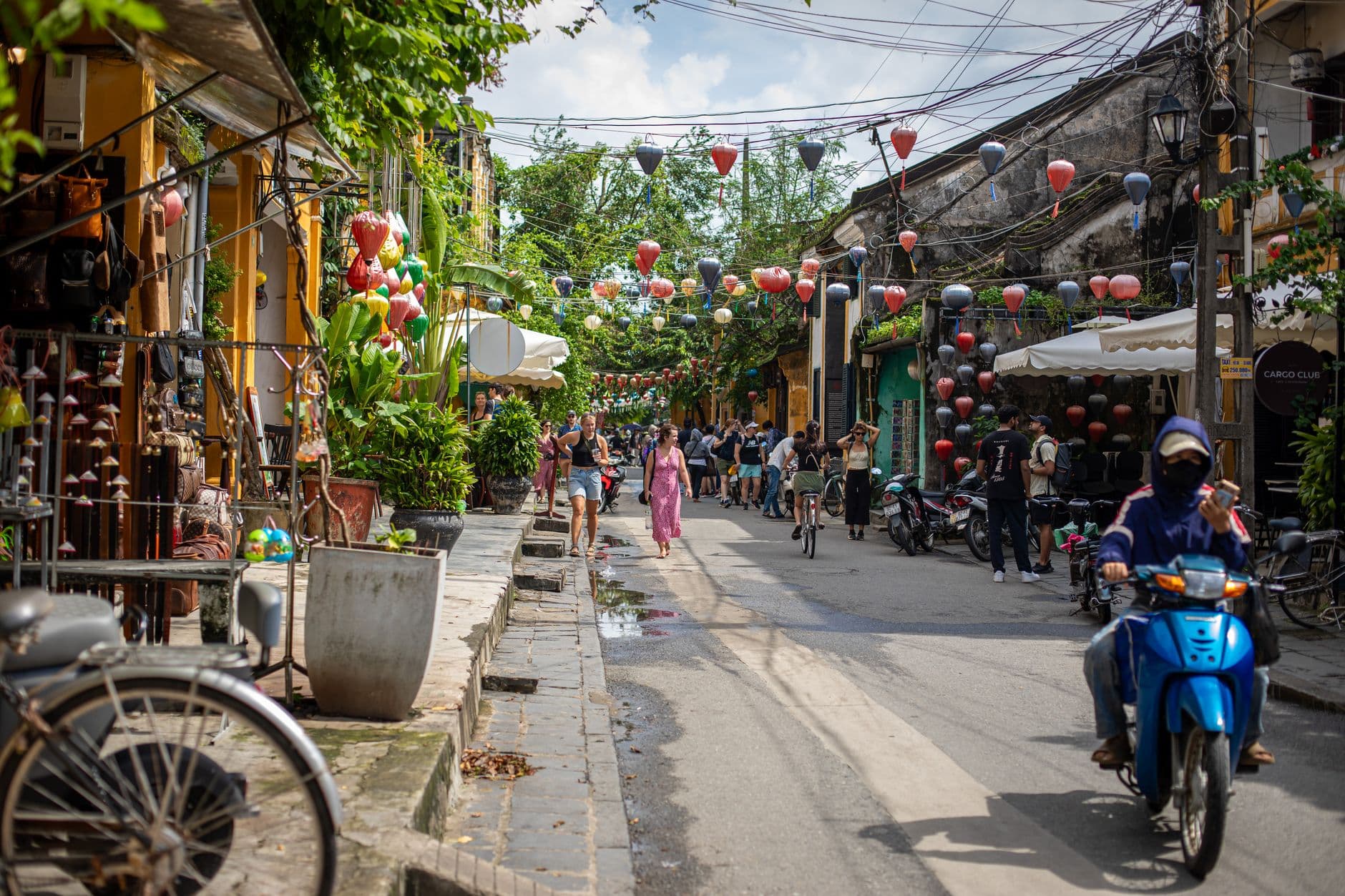 Hội An Ancient Town street with lanterns and yellow shophouses